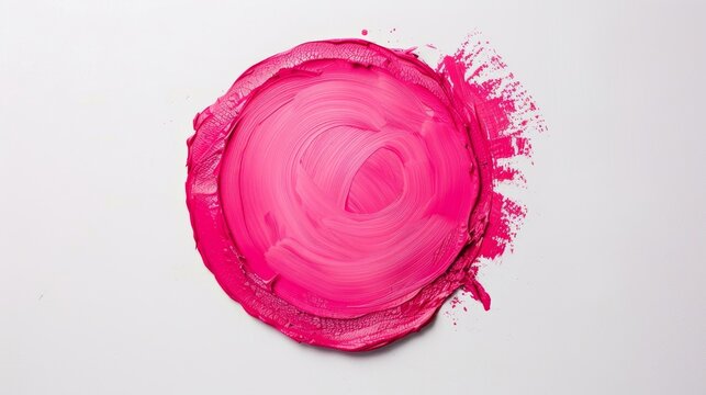 A circular swath of pink paint, offering a blank area for text, set against a white background