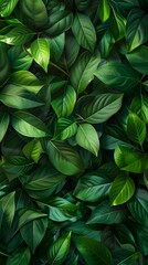Fototapeta na wymiar Tropical leaves background, top view of green leaves
