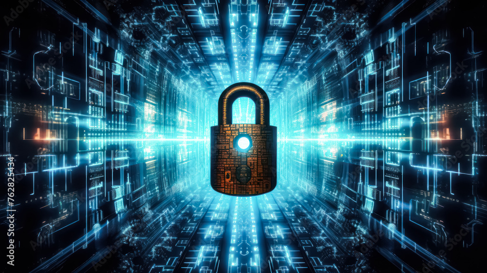 Poster a blue and black image of a lock with the words 