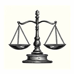 A vintage logo featuring the scales of justice