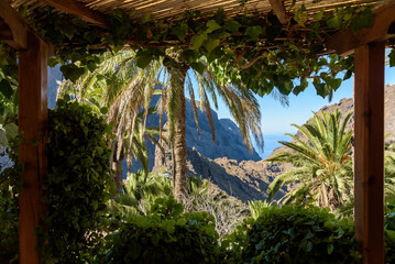 Teno mountains on Tenerife seen from shaded terrace