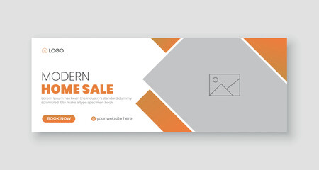 Real estate facebook cover design, modern home sale social media cover template, web banner, discount house sale banner.