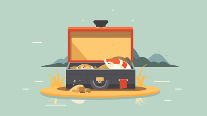 Fishing box theme elements flat vector illustration