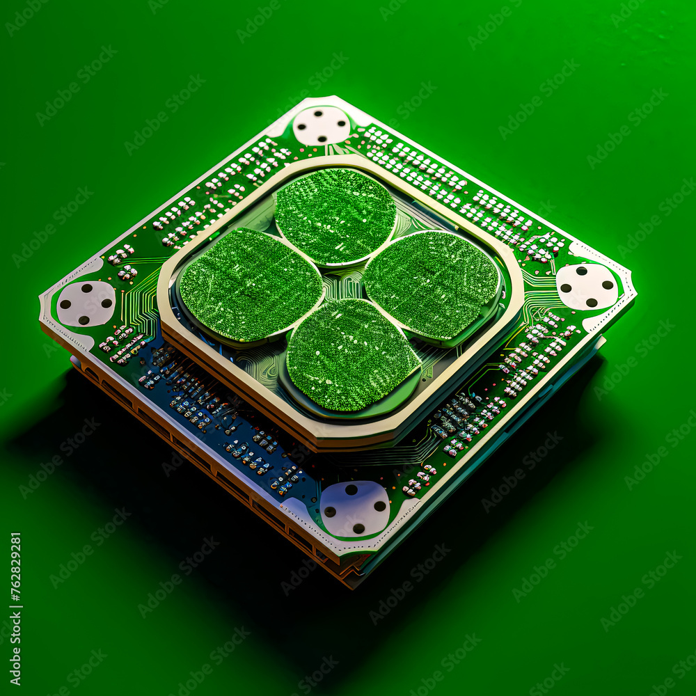 Poster a green electronic device with four green squares on it. the squares are connected to each other and