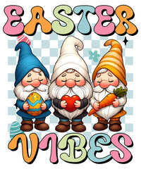 Easter Gnome SublimatioWatercolor happy easter cute cartoon gnome and eggs illustration. Colorful...