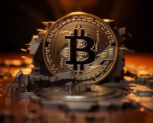 Bitcoin gold coins. Virtual cryptocurrency concept