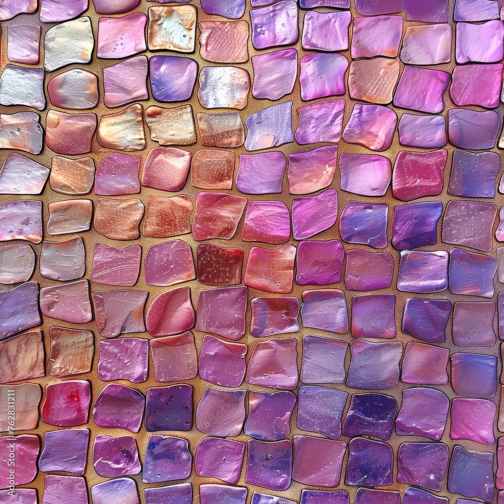 Poster vibrant mosaic tile wall, showcasing an intricate pattern in a myriad of colors, textures, and shape