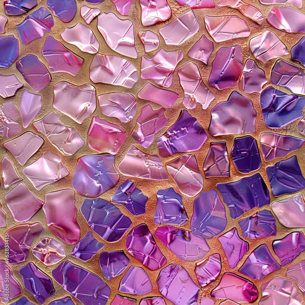 Poster A mesmerizing close-up of vibrant mosaic tiles interlocking in a symphony of color and pattern, creating a dynamic and intricate design