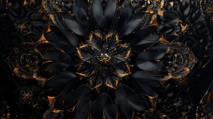 Detailed Black and Gold Floral Illustration Close-up - obrazy, fototapety, plakaty