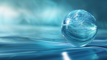 A glass orb set against an abstract blue background