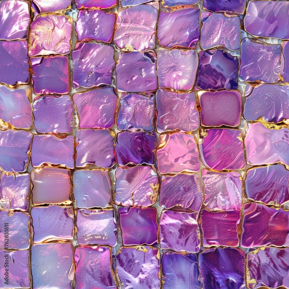 Canvas Prints A detailed close-up of vibrant purple and silver glass tiles, reflecting light and creating a beautiful mosaic pattern