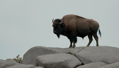 A Buffalo Standing On A Rocky Outcrop Upscaled 3