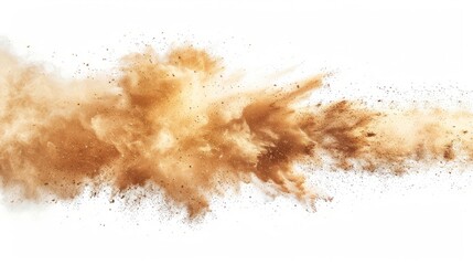 The yellow dry earth explodes on a white background, and the white background dust band explodes