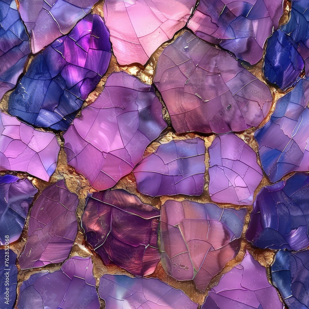 Fototapete A magical close-up of a purple and blue mosaic tile shimmering with intricate patterns and textures
