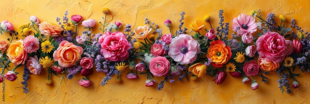Aufkleber a vibrant bunch of assorted flowers hanging gracefully on a textured wall, creating a colorful and l