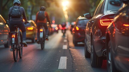Naklejka premium Green transit initiatives advocate for public transit, carpooling, biking, and walking to mitigate transportation emissions and promote sustainability. 