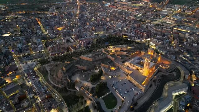 Aerial view of a Gothic-Romanesque cathedral in Lleida, an ancient city in Spain