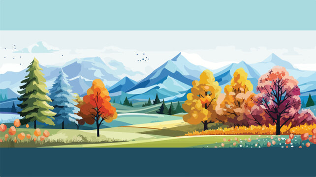 Four seasons landscape. Illustration with trees 