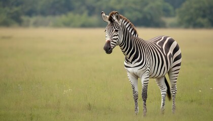 Fototapeta na wymiar A Zebra In A Meadow Upscaled