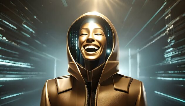 Illustration of an Artificial Intelligence represented in humanoid form that lost control and became very dangerous or was used by malicious human beings to commit evil.