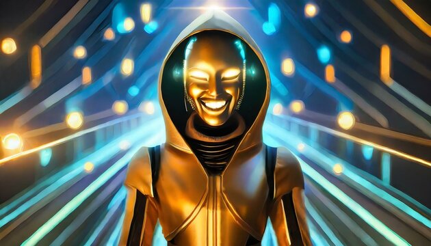 Illustration of an Artificial Intelligence represented in humanoid form that lost control and became very dangerous or was used by malicious human beings to commit evil.