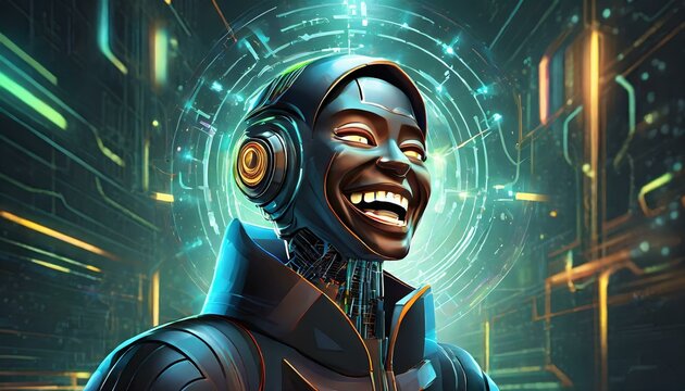 Illustration of an Artificial Intelligence represented in humanoid form that lost control and became very dangerous or was used by malicious human beings to commit evil.