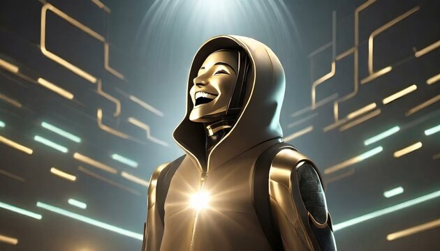 Illustration of an Artificial Intelligence represented in humanoid form that lost control and became very dangerous or was used by malicious human beings to commit evil.	