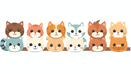 Frame with cute kawaii cats. Fun animal illustration