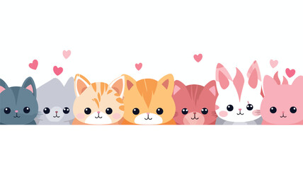 Frame with cute kawaii cats. Fun animal illustration