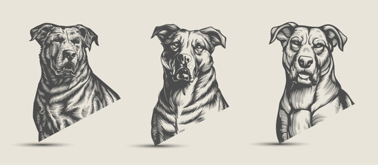 Vintage woodcut-style Dog vector illustration set for T-Shirt. Generative AI