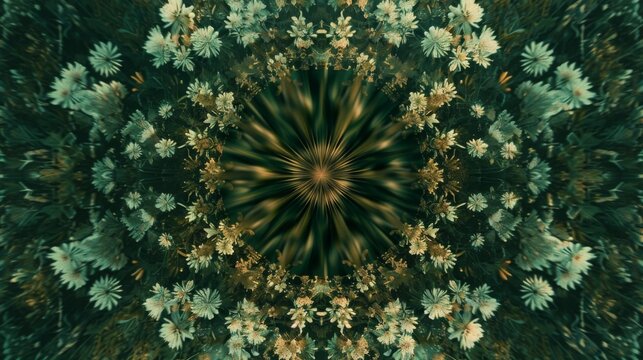 Green & Brown Floral Kaleidoscope Pattern - Aerial Shot by Drone