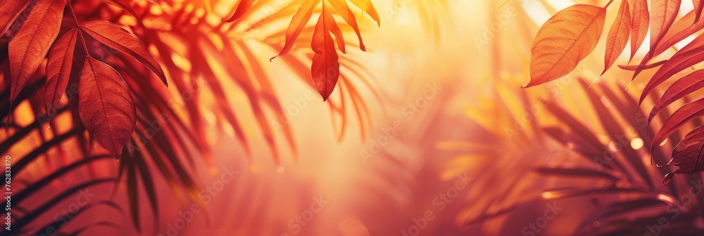 Aufkleber vibrant yellow sunlight filters through the tropical palm tree leaves, creating a mesmerizing patter