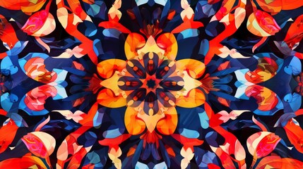 Vibrant Contemporary Floral Pattern - Symmetrical Design.