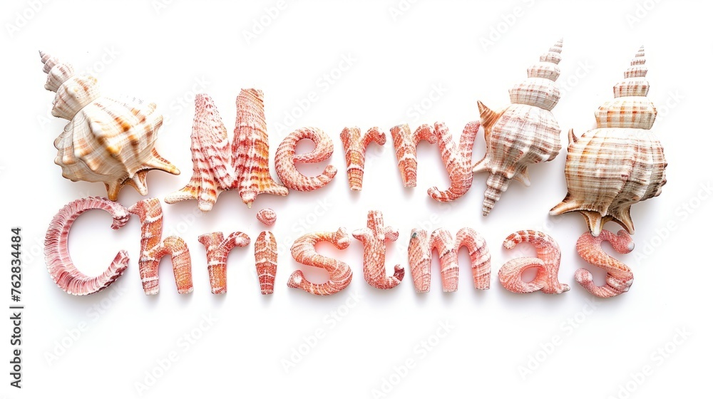 Wall mural Words Merry Christmas created in Conch Shell Letters.