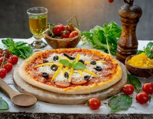 pizza with tomatoes and olives