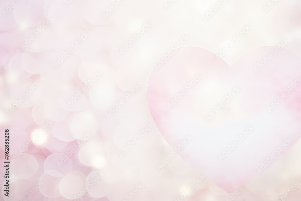 Poster pink hearts and white bokeh background, the colors blending and swirling together in a soft and drea