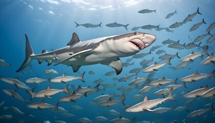 A Hammerhead Shark Swimming Gracefully Through A S Upscaled - obrazy, fototapety, plakaty