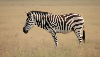 Fototapeta na wymiar A Zebra Grazing On The Savanna Grasslands Upscaled 2
