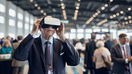 Businessman wearing VR glasses at a seminar