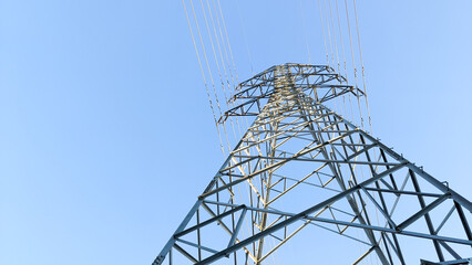 The structure of the high-voltage power pylon viewed from below.