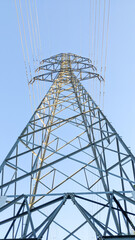 The structure of the high-voltage power pylon viewed from below.