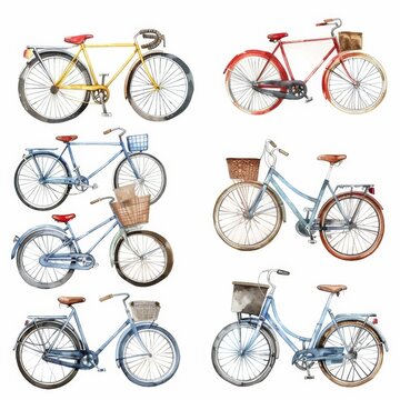 KS Set of watercolor bicycles on white background