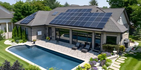 Efficient solar installation saves money while generating environmentally friendly power. Concept Solar energy, cost savings, environmentally friendly, efficient installation, renewable power - obrazy, fototapety, plakaty