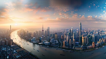 Aerial view of the Shanghai city,China.