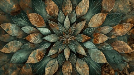 Earthy Green and Brown Symmetrical Floral Design Macro Shot