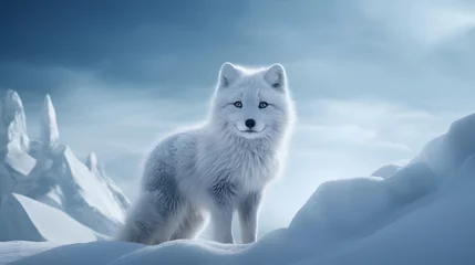 Crédence de cuisine en verre imprimé Renard arctique A graceful arctic fox blending into the snowy landscape.