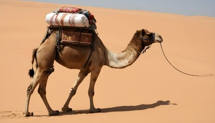 A Camel Carrying Heavy Loads Across The Desert Upscaled 4 - obrazy, fototapety, plakaty