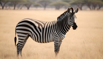 A Zebra Standing Tall On The Savanna Upscaled - obrazy, fototapety, plakaty
