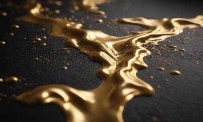 golden paint flows down a black background, golden liquid drips