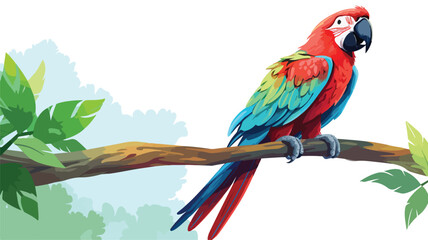 Hand drawn red green-winged macaw parrot seating 